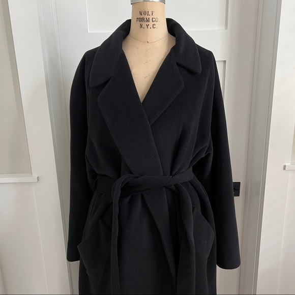 Vintage Christian Dior Loro Piana Angora Wool Black Wrap Coat - Picture 2 of 8